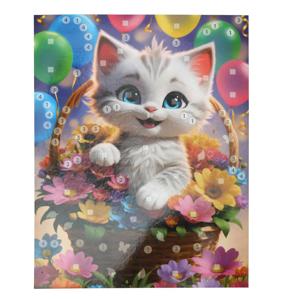 Аппликация пайетками 3D котик в корзинке МУЛЬТИ АРТ в кор.100шт