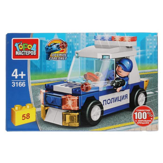 Конструктор ПОЛИЦЕЙСКИЙ на машине, 58 дет. Город мастеров в кор.80шт