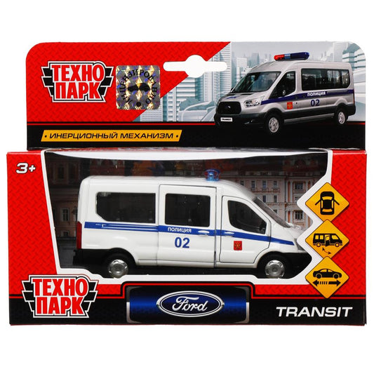 Машина металл FORD Transit полиция 12см, открыв. двери, инерц. в кор. Технопарк в кор.2*24шт
