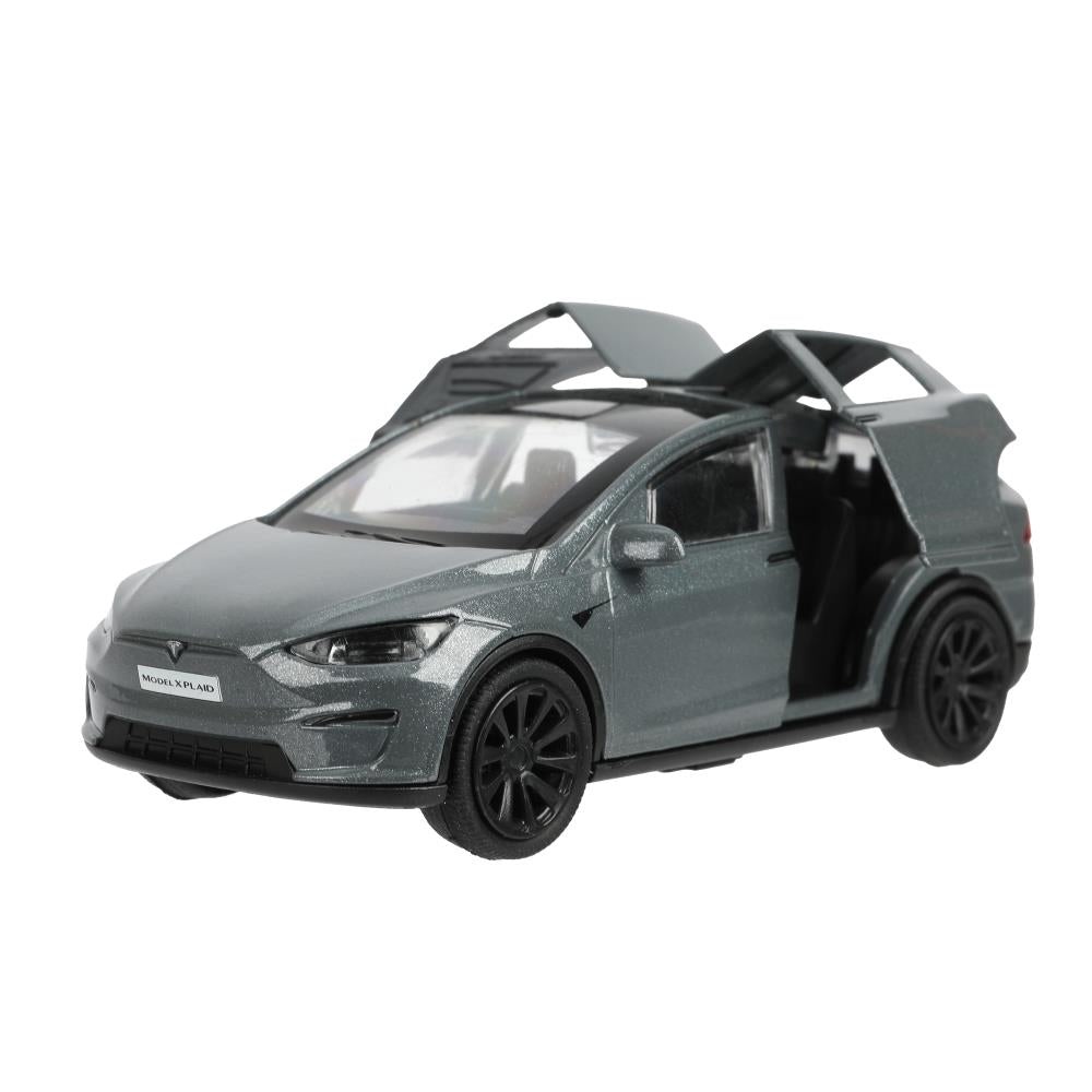 Машина металл tesla model x plaid 12 см, двери, серебр, кор. Технопарк в кор.2*36шт