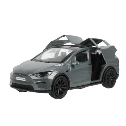 Машина металл tesla model x plaid 12 см, двери, серебр, кор. Технопарк в кор.2*36шт