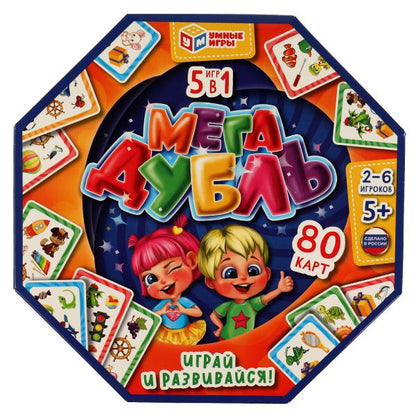 Megadubul 5 en 1. 80 cartes 230х230х45 mm. Умные игры в кор.12шт
