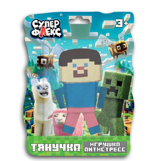 Игрушка антистресс тянучка пипиксельный персонаж в синем свитере, блистер Супер Флекс в кор.6*12шт