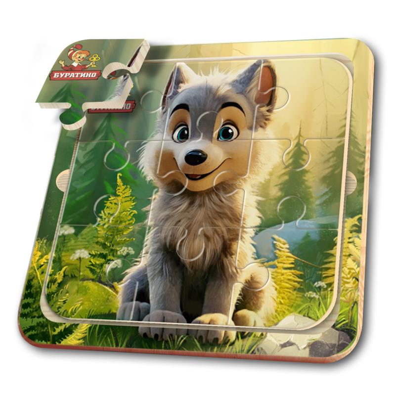 Игрушка деревянная пазл 15*15 см. терм. пакет Буратино в кор.124шт