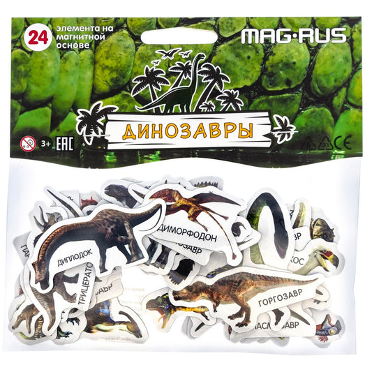 Анданте. MAG-RUS Набор ДИНОЗАВРЫ. Картон, магнит (24 эл-та) арт. NF1024