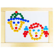 Доска комбинированная №6 (мел, маркер, набор букв рус.алфавита, цифр, знаков, вкладыши, магнитная шестигранная мозаика) новая упаковка (Россия)