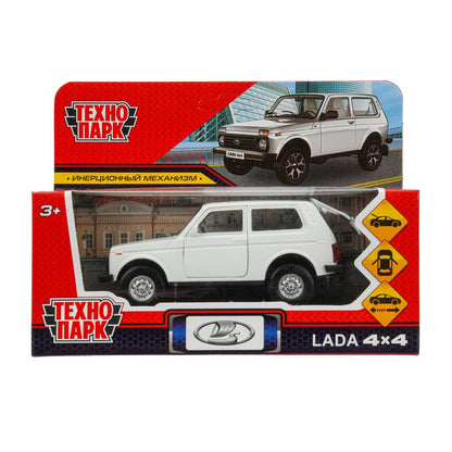 Машина металл LADA 4x4 длина 12 см, двери, багажник, инерц, белый, кор. Технопарк в кор.2*36шт