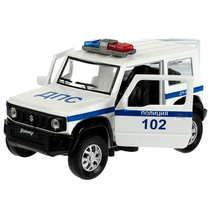Машина металл светзвук SUZUKI JIMNY ПОЛИЦИЯ 11,5 см, дверь, сумка, инер, кор. Технопарк в кор.2*36шт