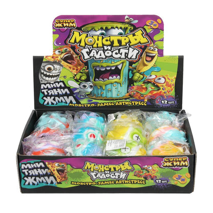 Игрушка-антистресс супер-мялка монстры,свет Супер Жим уп-12шт в кор.12уп