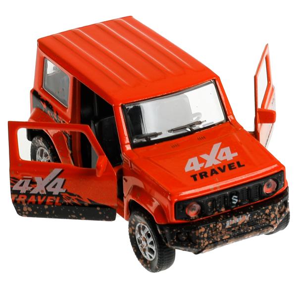 JIMNY-12MUD-OG 335445 Машина металл SUZUKI JIMNY 11,5 см, двер, баг, инер, оранж, кор. Технопарк в к