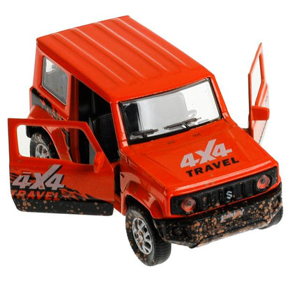 JIMNY-12MUD-OG 335445 Машина металл SUZUKI JIMNY 11,5 см, двер, баг, инер, оранж, кор. Технопарк в к
