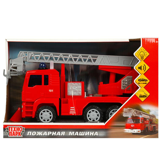 Машина ПОЖАРНАЯ длина 24см, пластик, свет+звук, инерц, брызгает водой в кор. Технопарк в кор.2*12шт