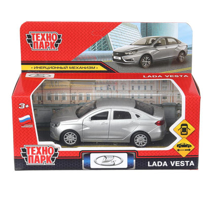 Машина металл LADA vesta 11,5 см, двери, серый, кор. Технопарк в кор.2*36шт