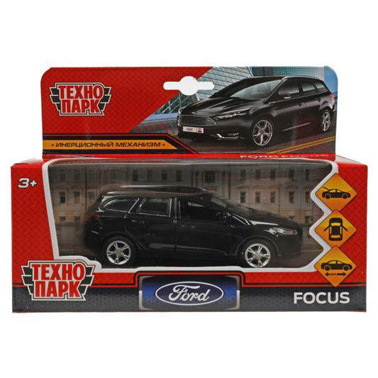 Машина металл FORD FOCUS TURNIER длина 12 см, дверь, сумка, инерц, черный, кор. Технопарк в кор.2*36шт