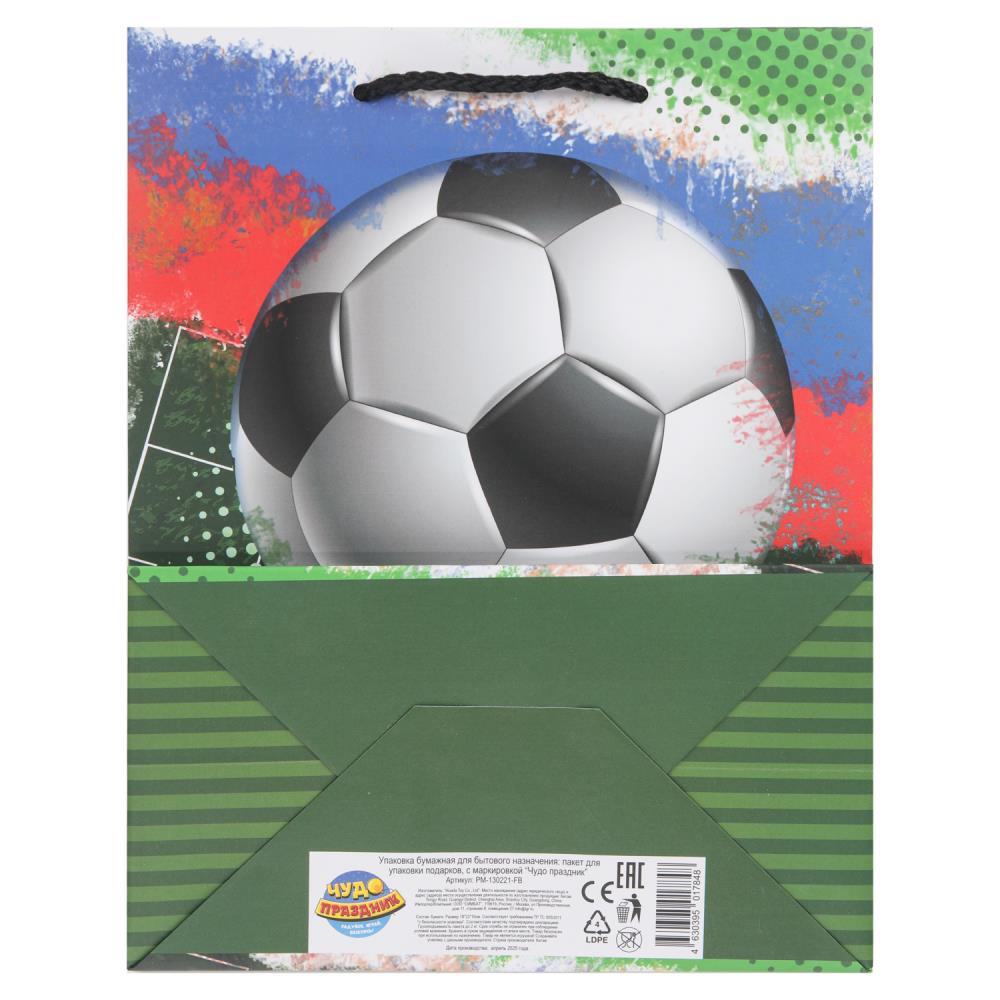 Пакет подарочный МАТОВЫЙ м,футбол,140 гр/м2 ЧУДО ПРАЗДНИК в кор.12*12шт