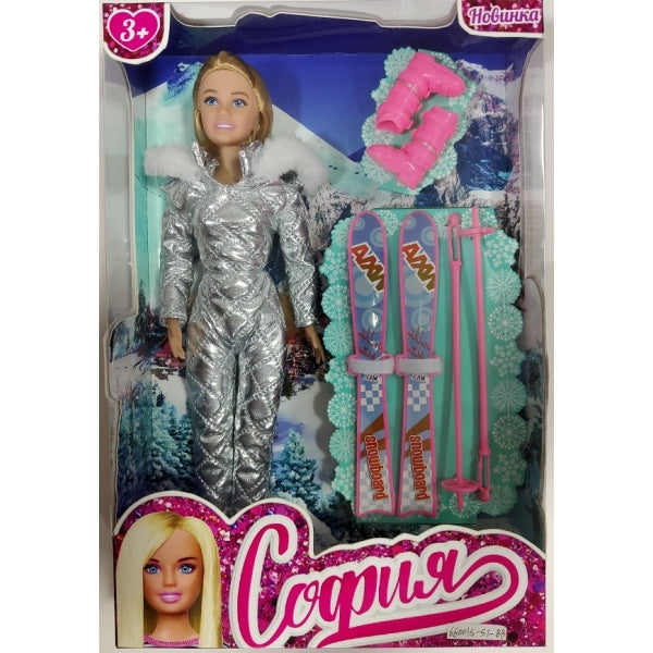 Кукла 29 см София, руки и ноги сгибаются, лыжница, в комплекте аксесусары КАРАПУЗ в кор.24шт