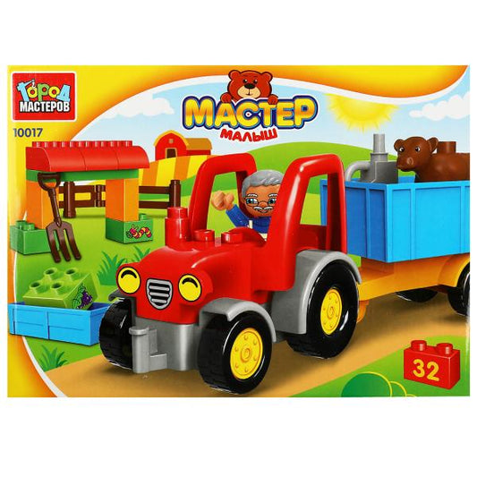 Конструктор больших кубиков: ТРАКТОР с тележкой, 32 дет. Город мастеров в кор.24шт