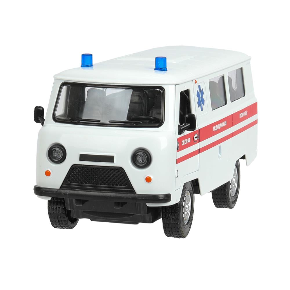 Машина металл светзвук УАЗ УАЗ 452 СКОРАЯ, 18,5 см, св-зв,дв,люк,баг,ин,бел Технопарк в кор.2*18шт