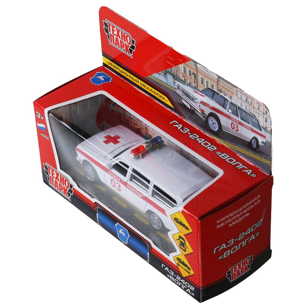 2402-12AMB-WH 303651 Машина металл ГАЗ-2402 "ВОЛГА" СКОРАЯ 12 см, двери, багаж, белая, в кор. Техн