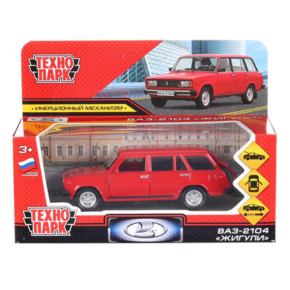 Машина металл ВАЗ-2104 ЖИГУЛИ длина 12 см, двери, багажник, инерц,красный, кор. Технопарк в кор.2*36шт