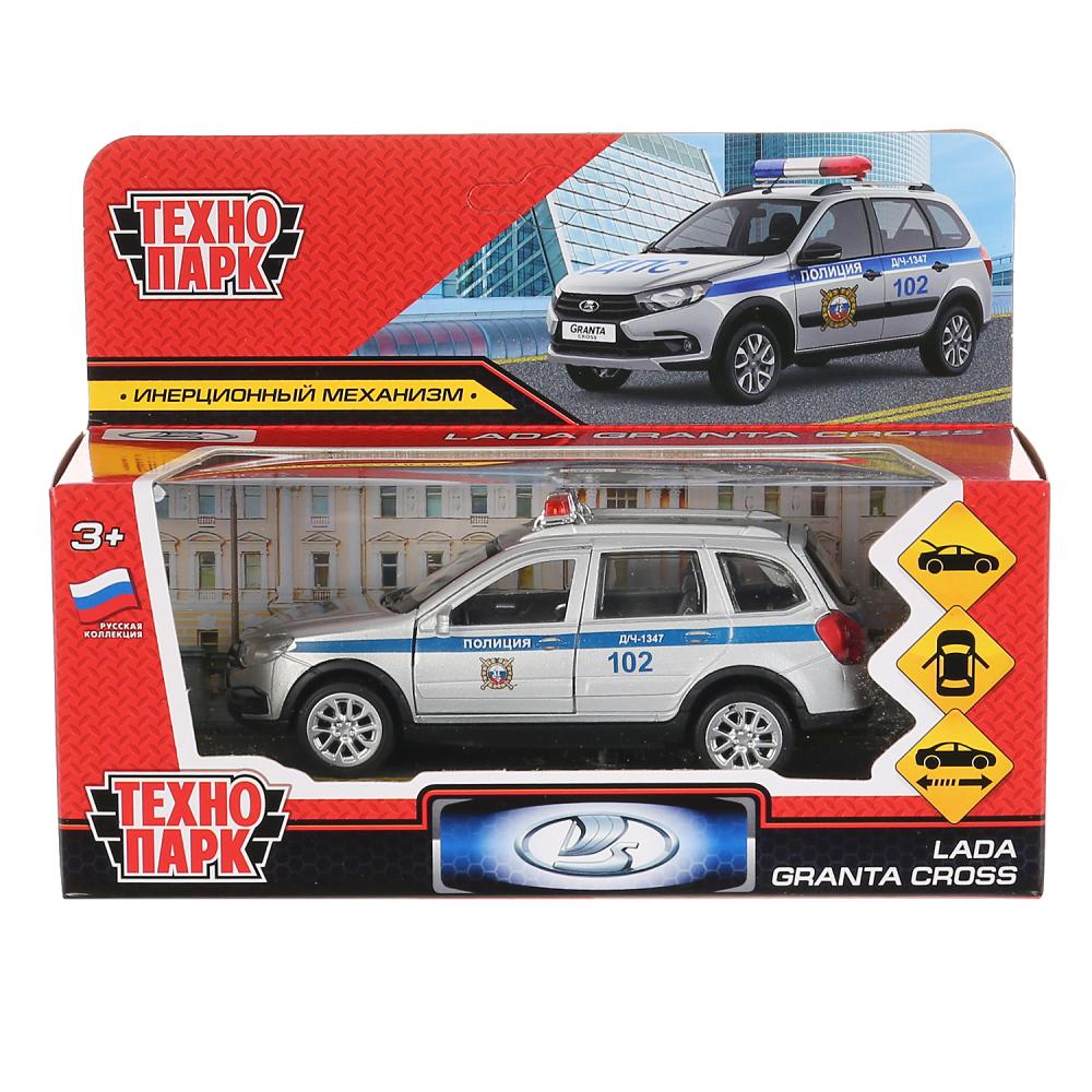 Машина металл "lada granta cross 2019 полиция" 12см, инерц.серебристый в кор. Технопарк в кор.2*36шт