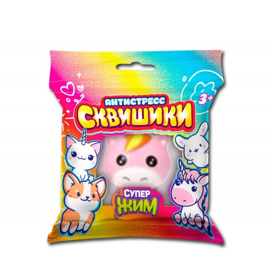Сквиш антистресс животные, единорог персиковый, флоупак Супер Жим в кор.6*12шт