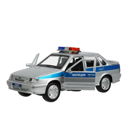Машина металл свет-звук ваз-2115 самара ПОЛИЦИЯ 12 см, двери, багажник, кор. Технопарк в кор.2*36шт