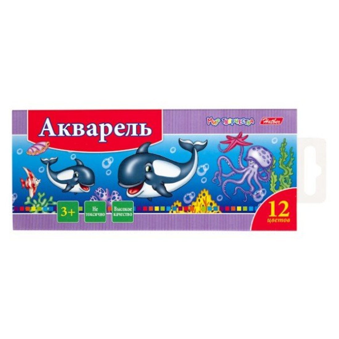 Краски Акварель медовые полусухие 12 цв. Дельфины без кисти в картонном пенале