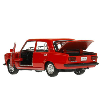 Машина металл ваз-2101 длина 12 см, двери, багажник, инерц, красный, кор. Технопарк в кор.2*36шт