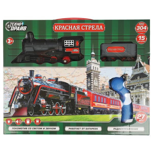 Железная дорога р/у, свет-звук, длина пути 304см, кор.40,9*32,1*6см ТЕХНОДРАЙВ в кор.2*18шт