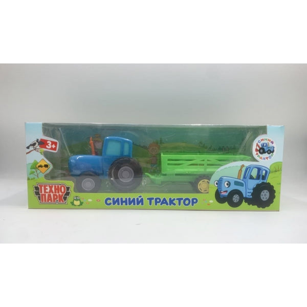 Машина металл СИНИЙ ТРАКТОР с телегой 11см и трактор 7,5см,инерц,синий, кор. Технопарк в кор.48шт
