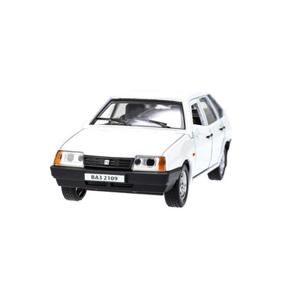 Машина металл Ваз-2109 "СПУТНИК" 12 см, двери, багажник, инер,белый, кор. Технопарк в кор.2*36шт