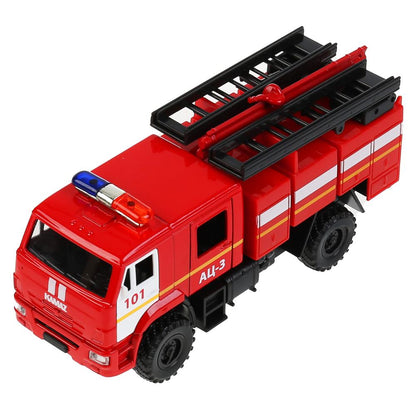 Машина металл KAMAZ 43502 ПОЖАРНАЯ АЦ 15 см, двери, подвиж дет, инерц, кор. Технопарк в кор.2*30шт