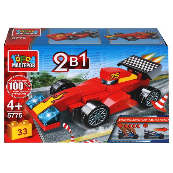 Конструктор гоночный БОЛИД 2в1 с инерцией, 33 дет. Город мастеров в кор.70шт