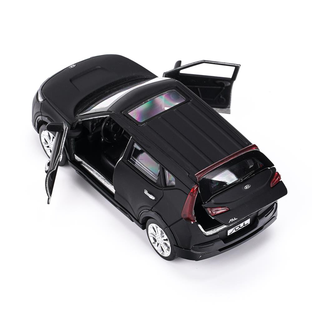 Машина металл свет-звук KIA soul 12 см, двер, инер, черный МАТОВЫЙ, kor. Parc technologique dans le cor.2*36шт