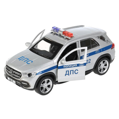 Машина металл MERCEDES-BENZ GLE ПОЛИЦИЯ 12 см, двери, багаж, серебр, в кор. Технопарк в кор.2*36шт