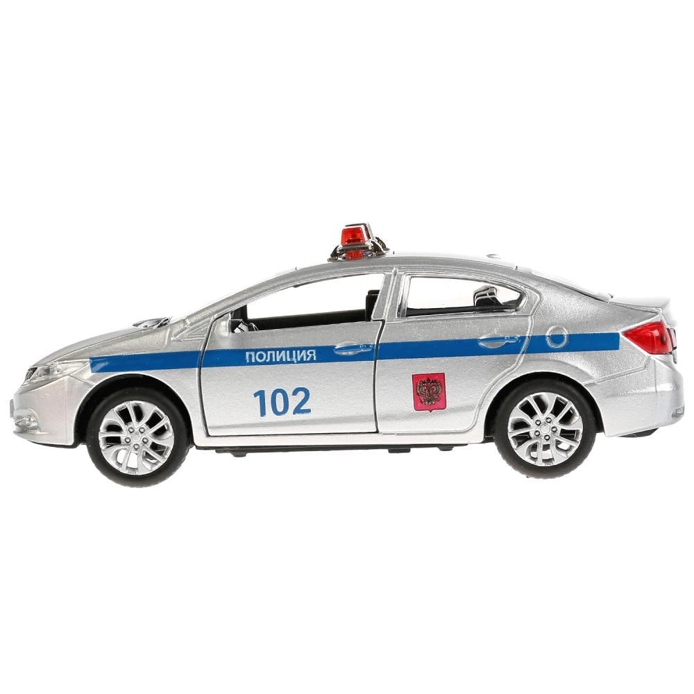 Machine en métal "HONDA CIVIC ПОЛИЦИЯ", d'une longueur de 12 cm, ouverte. двери, инерц, в кор. Parc technologique dans le cor.2*36шт