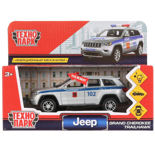 Машина металл свет-звук JEEP GRAND CHEROKEE ПОЛИЦИЯ 12 см, дв, баг, ин, кор. Технопарк в кор.2*36шт