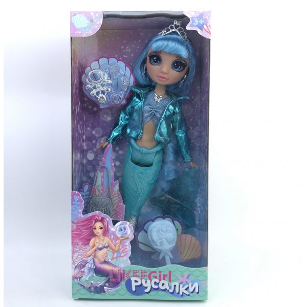 Русалка 32см, реальная. глаза, пласт. хвост, аксессуары LIKEE GIRL в кор.48шт