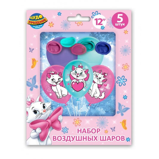 Латексные шары коты, 30см, набор 5 штук, цветные ЧУДО ПРАЗДНИК в кор.300наб