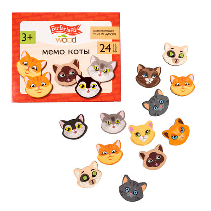 Игра настольная деревянная МЕМО "Коты" (24 фишки в коробке) Bois de terre lointaine