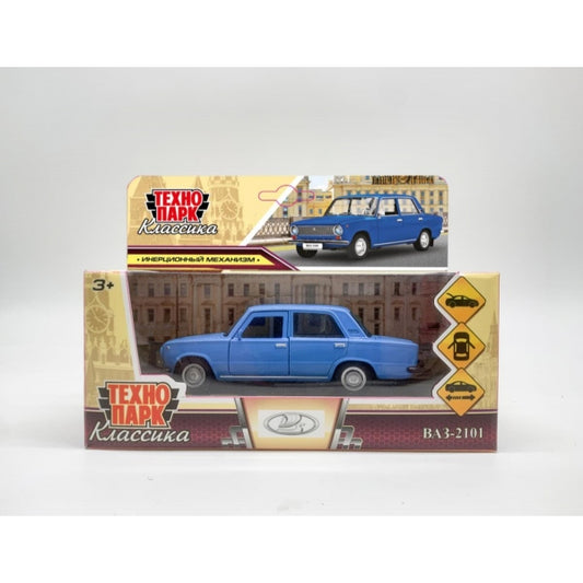 Машина металл ваз-2101 длина 12 см, двери, багаж, инерц, синий, кор. Технопарк в кор.2*36шт