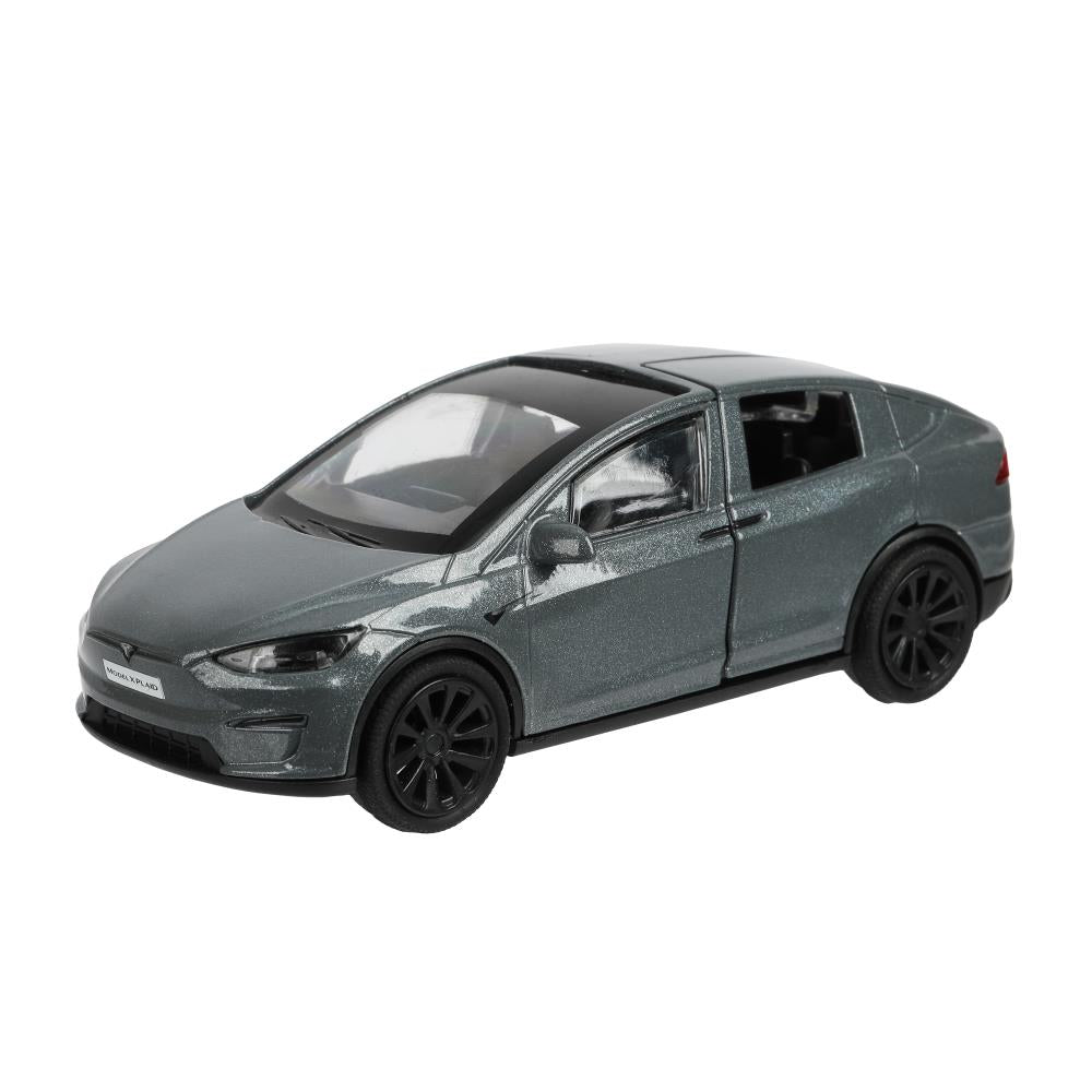 Машина металл tesla model x plaid 12 см, двери, серебр, кор. Технопарк в кор.2*36шт