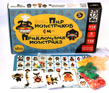 ИГРА НАСТОЛЬНАЯ 2 В 1 "ПИР МОНСТРИКОВ. ПРИКЛЮЧЕНИЯ МОНСТРИКА" в кор.5шт