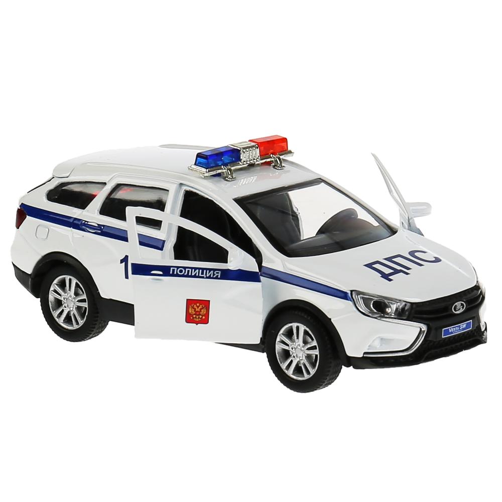 Машина металл LADA VESTA SW CROSS ПОЛИЦИЯ 12 см, двери, багажник, белый, кор. Технопарк в кор.2*36шт