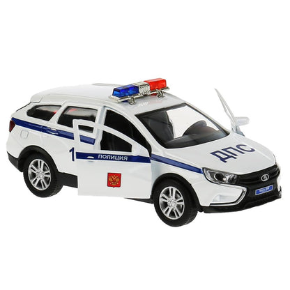 Машина металл LADA VESTA SW CROSS ПОЛИЦИЯ 12 см, двери, багажник, белый, кор. Технопарк в кор.2*36шт
