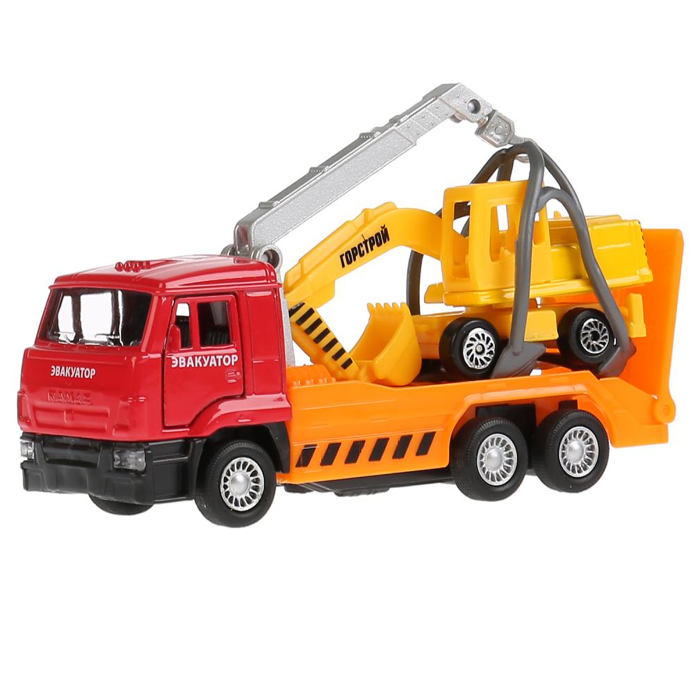 ТМ ТЕХНОПАРК. МАШИНЫ МЕТАЛЛ. КАМАЗ ЭВАКУАТОР 12СМ, ИНЕРЦ. + ЭКСКАВАТОР 7,5СМ В КОР. в кор.2*24шт