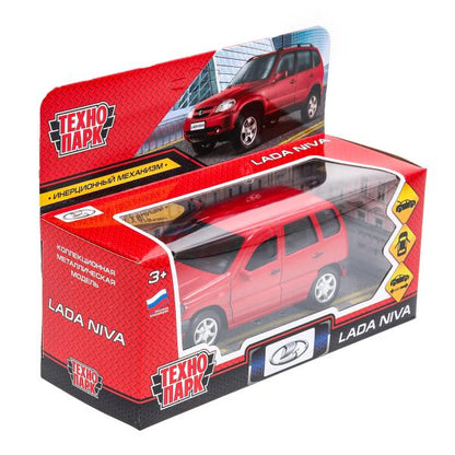 Машина металл LADA NIVA длина 12 см, двери, багажник, инерц, красный, кор. Технопарк в кор.2*36шт