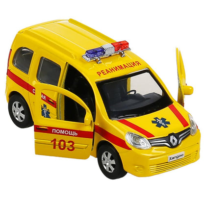 Technoparc. Modèle "Renault Kangoo Реанимация" métal 12 cm double, bagage, jaune, art.KANGOO-12AMB-YE