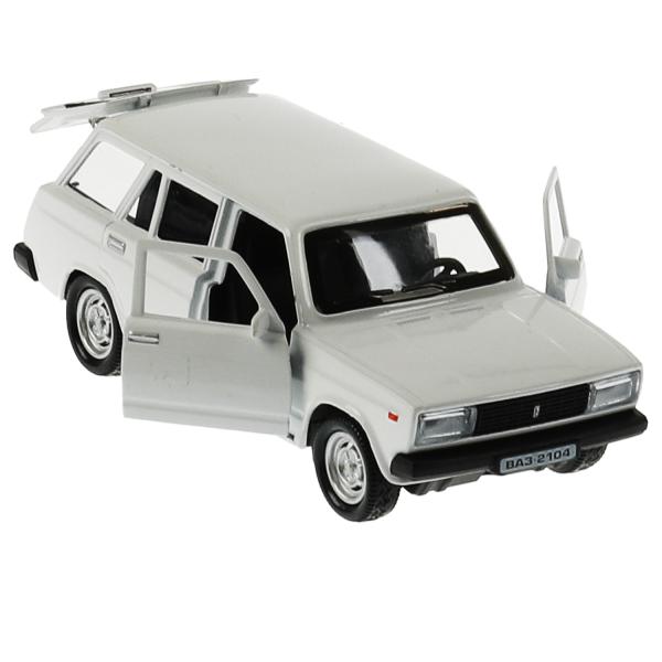 2104-12-WH 340048 Машина металл ВАЗ-2104 ЖИГУЛИ длина 12 см, двери, багаж, инерц, белый, кор. Техноп